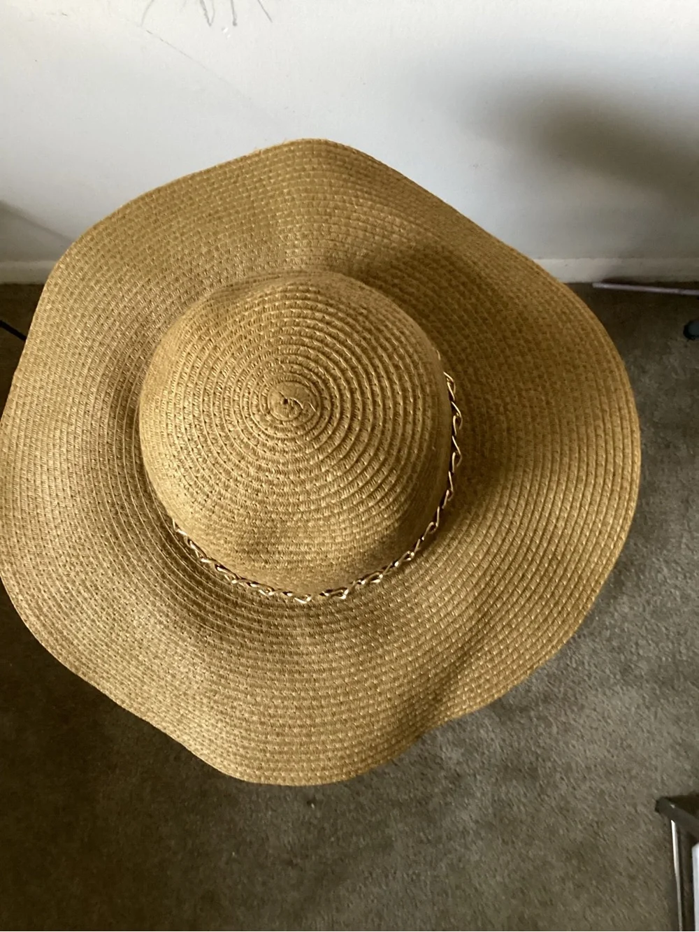 Unbranded Woven Straw Sun Hat with Chain Accent - Tan